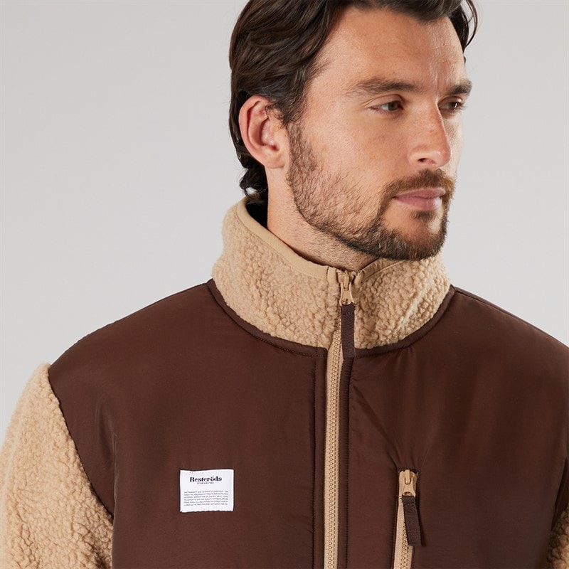 Mens Panel Zip Fleece Sand - Image 3