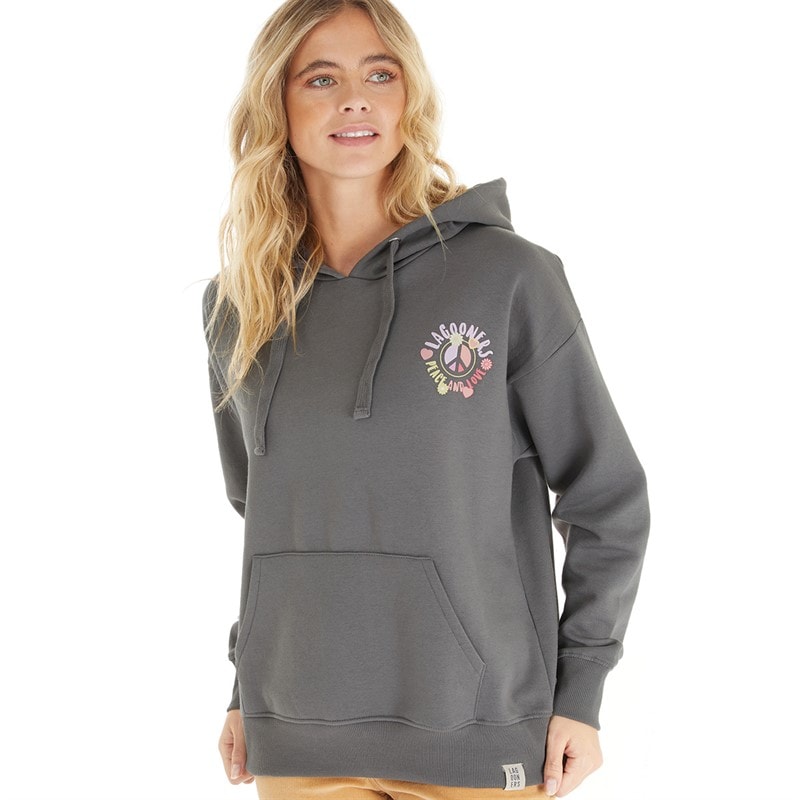 Womens Peace And Love Hoodie Charcoal - Image 2