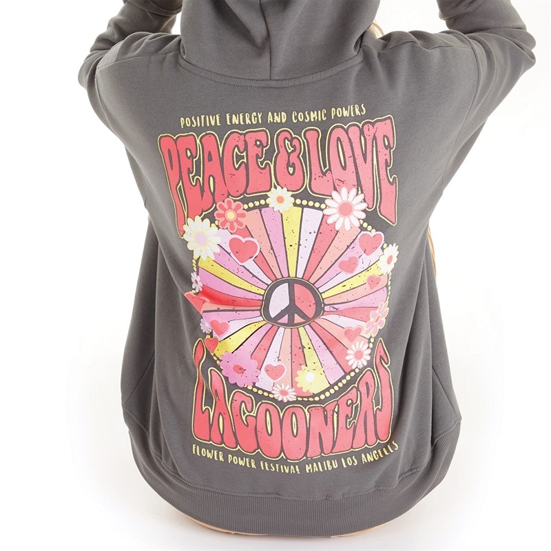 Womens Peace And Love Hoodie Charcoal - Image 3