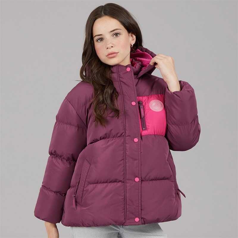 Girls Brekon Short Puffer Coat Burgundy - Image 3