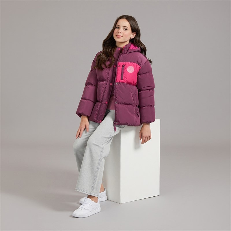 Girls Brekon Short Puffer Coat Burgundy - Image 4