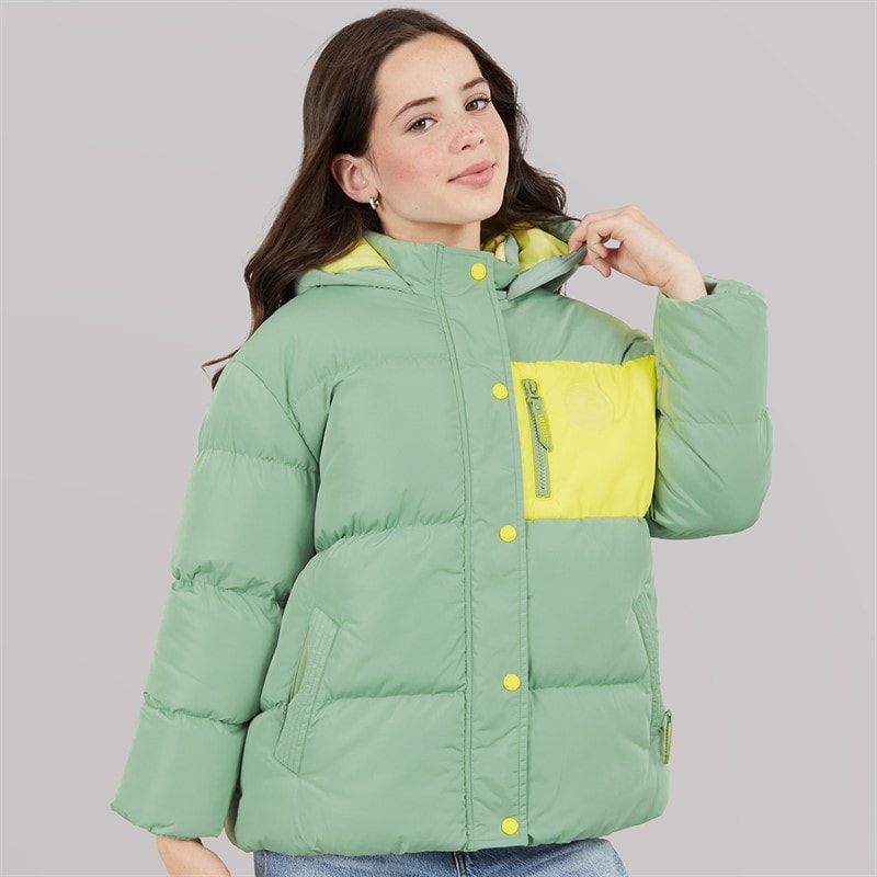 Girls Brekon Short Puffer Coat Green Bay - Image 3