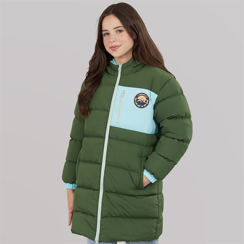 Girls Thmfield Long Puffer Coat Forest Green - Image 3