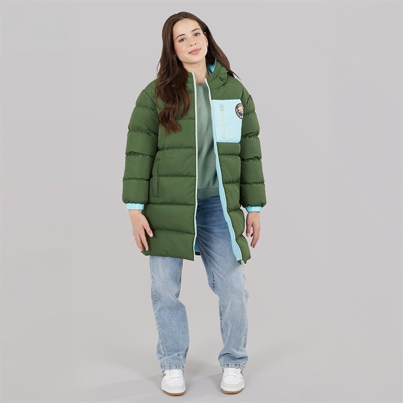 Girls Thmfield Long Puffer Coat Forest Green - Image 4