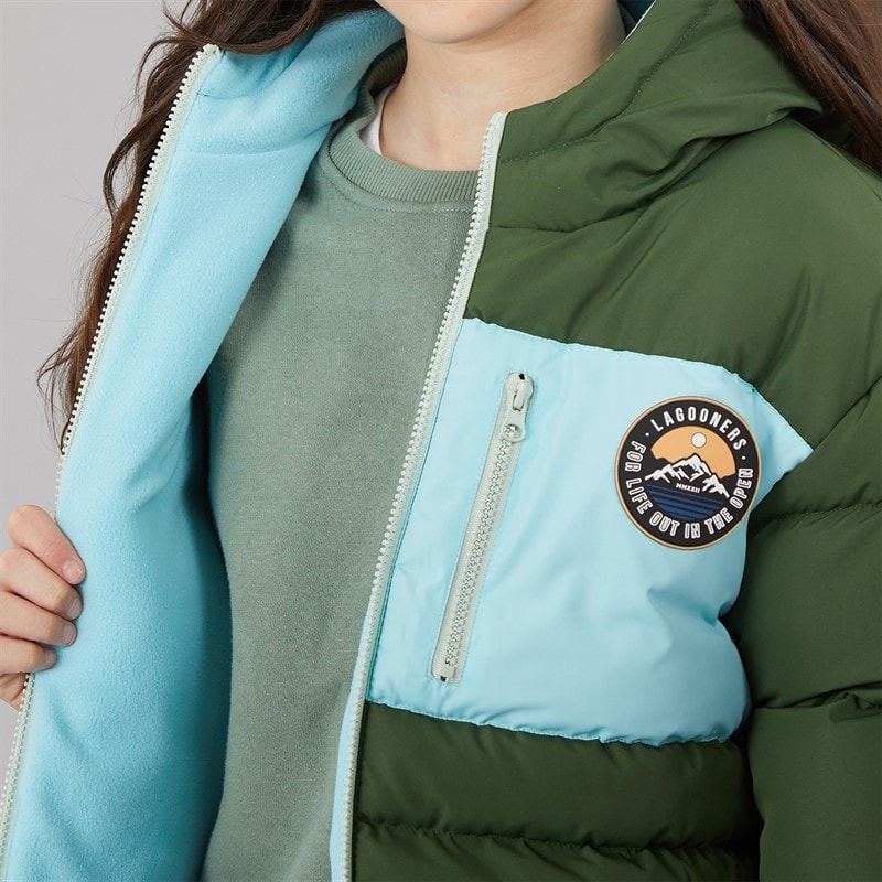 Girls Thmfield Long Puffer Coat Forest Green - Image 5