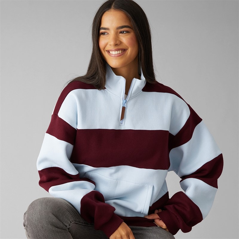 Lagooners Womens Birchden 1/4 Zip Sweatshirt Ice Blue/Burgundy