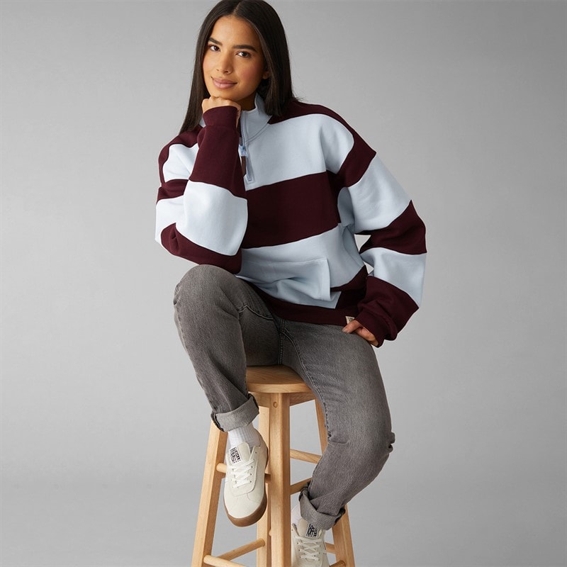 Womens Birchden 1/4 Zip Sweatshirt Ice Blue/Burgundy - Image 4