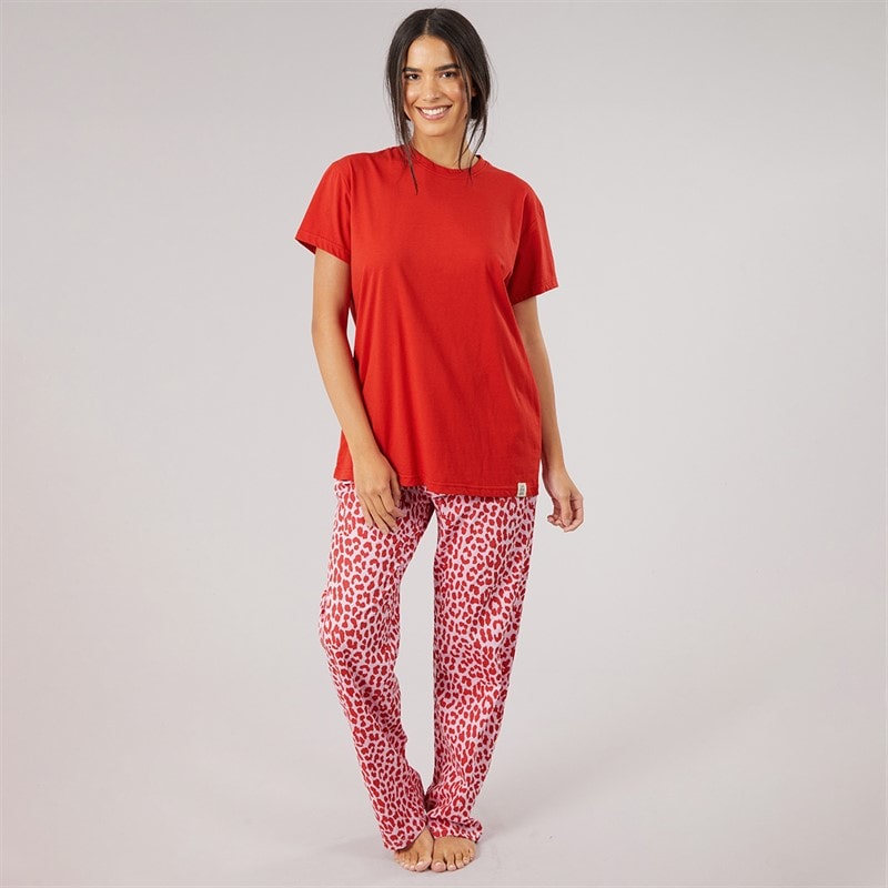Womens Alver T-Shirt And Trousers Pyjama Set Red/Leopard - Image 1