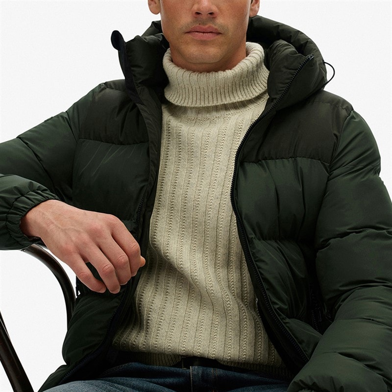 Mens Colourblock Puffer Jacket Surplus Goods Olive Green - Image 2