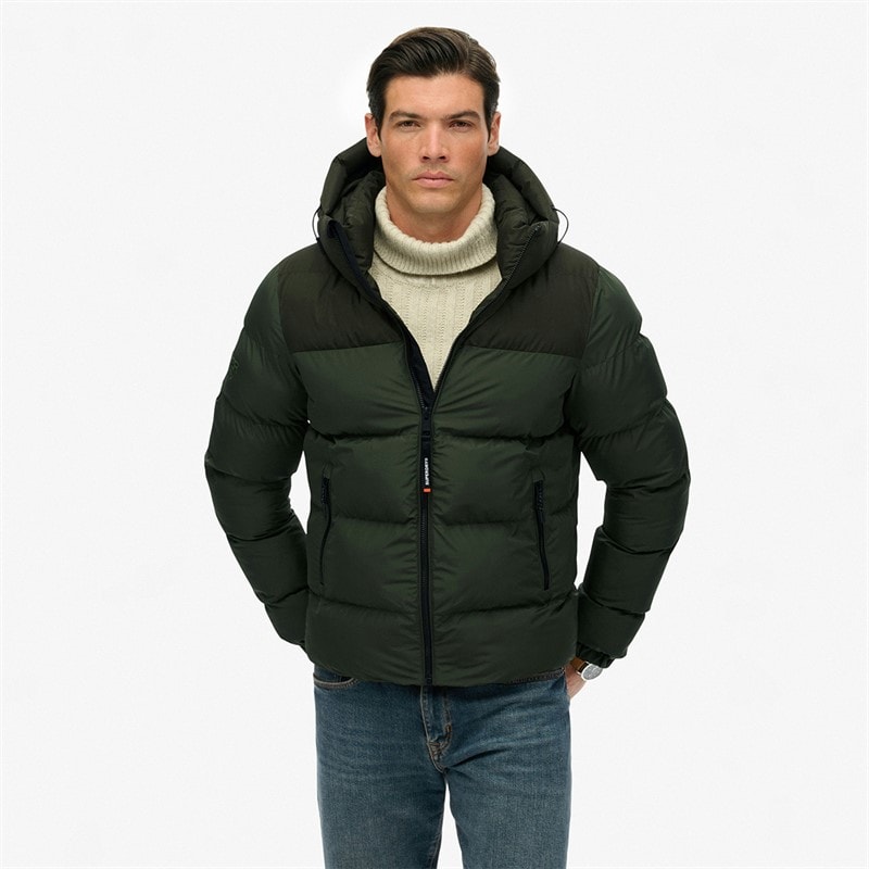 Mens Colourblock Puffer Jacket Surplus Goods Olive Green - Image 3