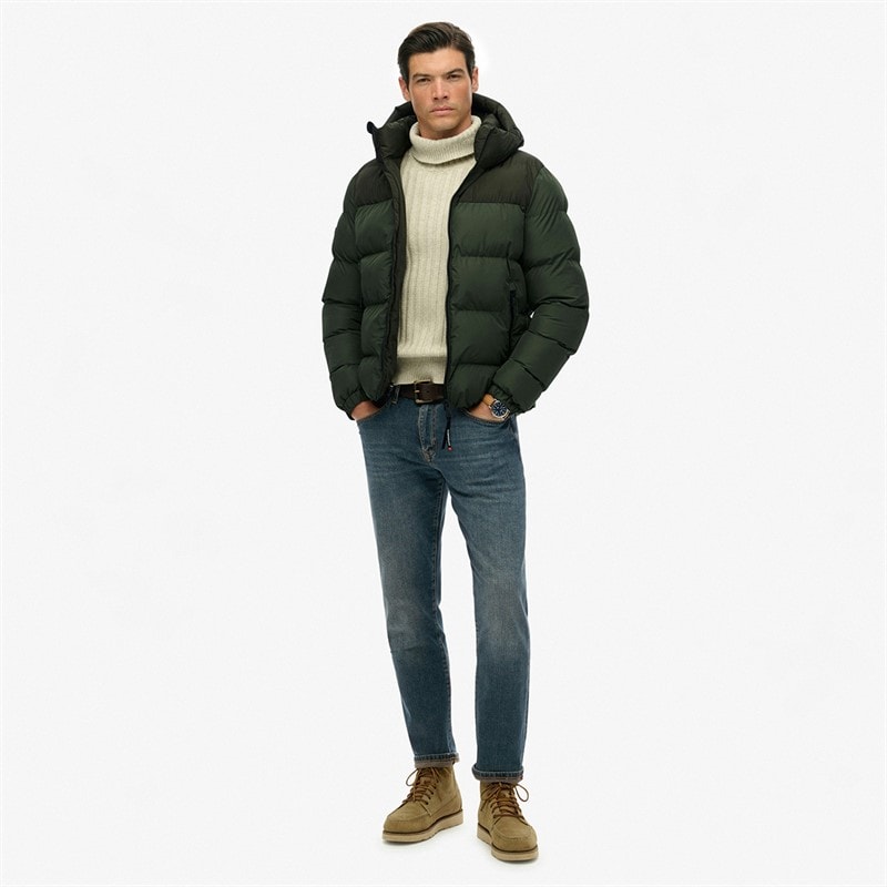 Mens Colourblock Puffer Jacket Surplus Goods Olive Green - Image 4