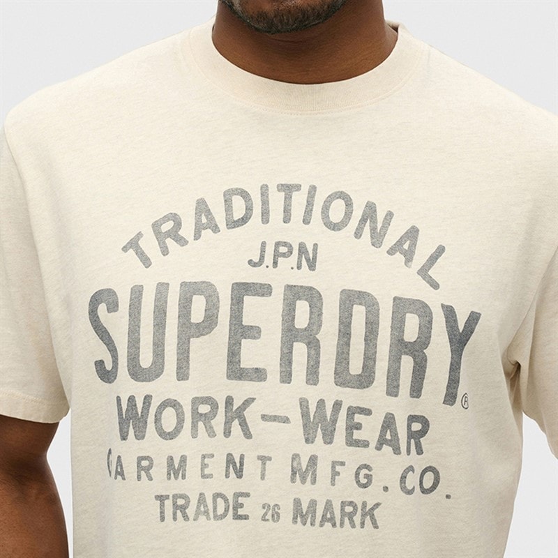 Mens Machined Goods Workwear T-Shirt Oat Cream Marl - Image 3