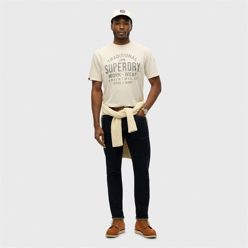 Mens Machined Goods Workwear T-Shirt Oat Cream Marl - Image 4