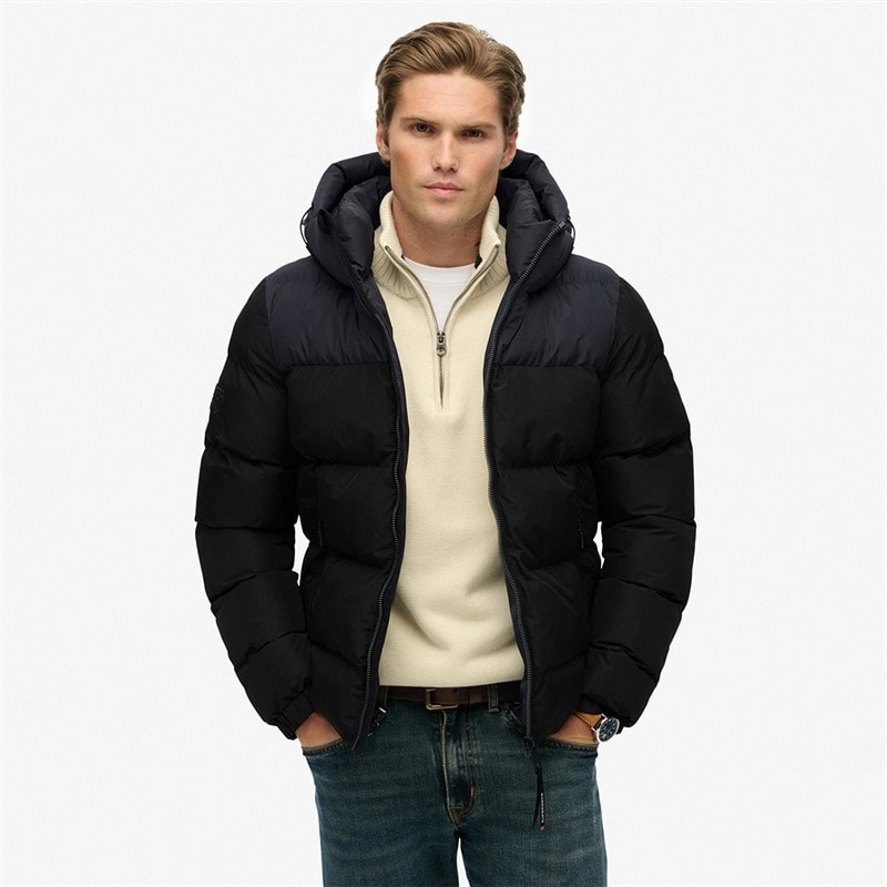 Mens Colourblock Puffer Jacket Black/Ebony - Image 3
