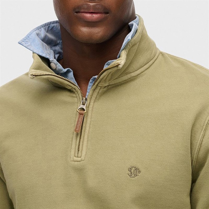 Mens Classic Half Zip Sweatshirt Light Khaki Green - Image 2