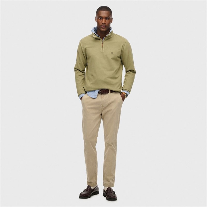 Mens Classic Half Zip Sweatshirt Light Khaki Green - Image 3
