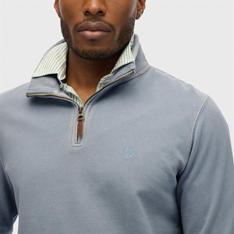 Mens Classic Half Zip Sweatshirt Washed Denim - Image 2
