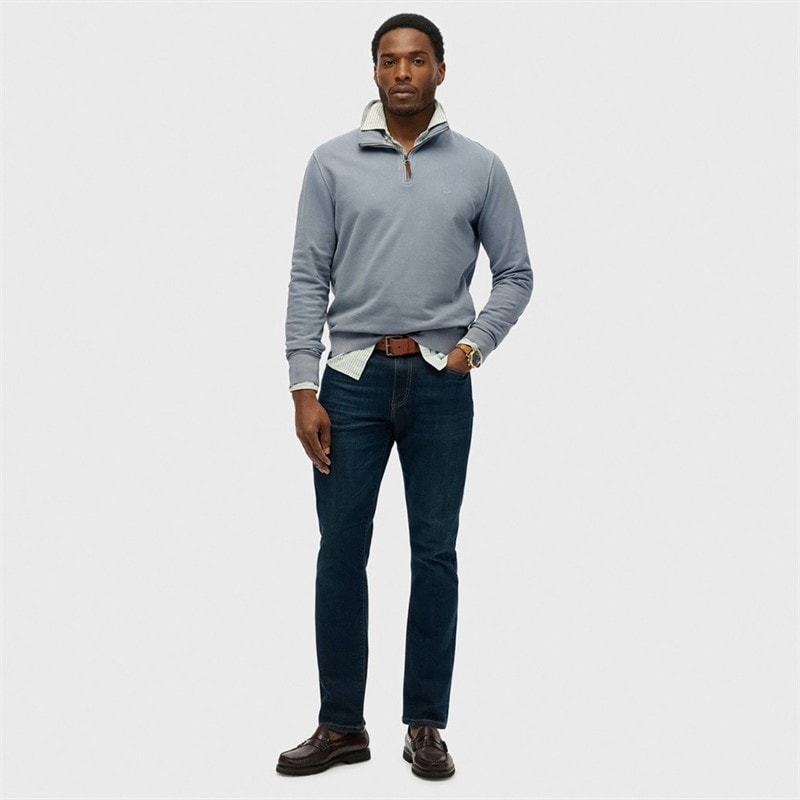 Mens Classic Half Zip Sweatshirt Washed Denim - Image 3