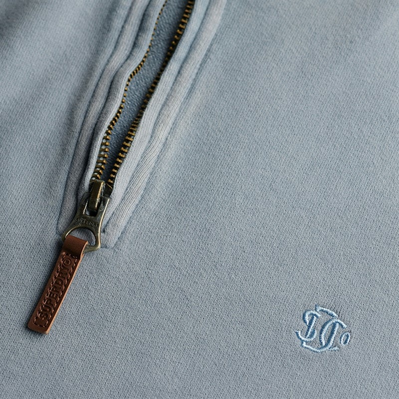 Mens Classic Half Zip Sweatshirt Washed Denim - Image 4