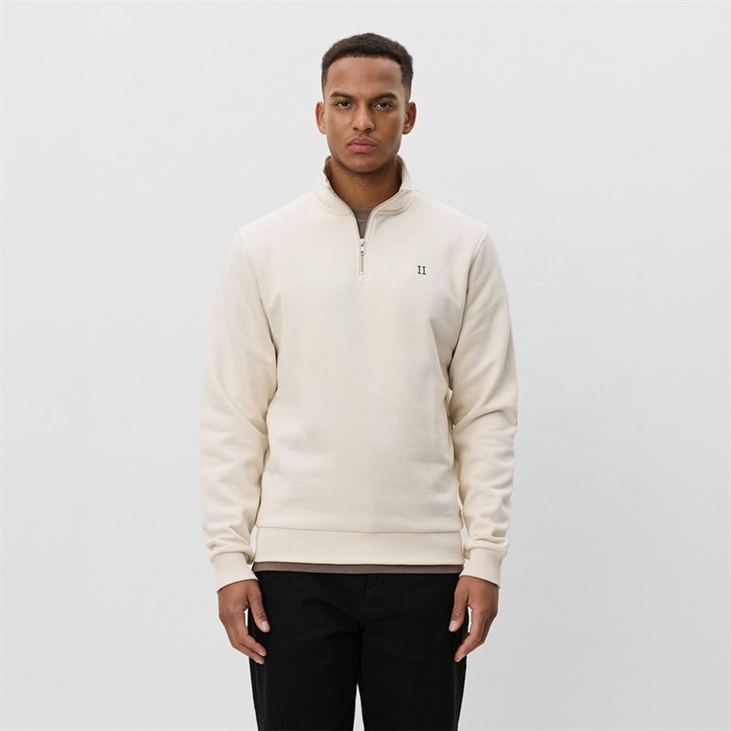 Les Deux Mens Core Contrast Quarter Zip Sweatshirt Ivory - Image 1