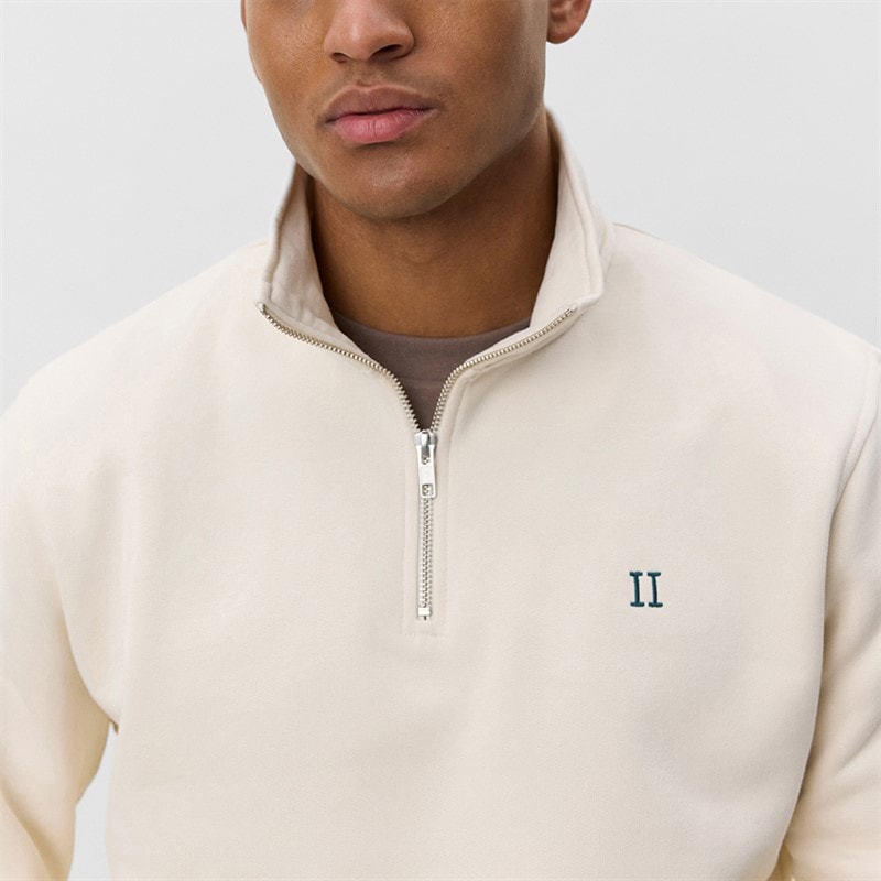 Les Deux Mens Core Contrast Quarter Zip Sweatshirt Ivory - Image 3