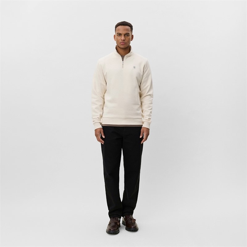 Les Deux Mens Core Contrast Quarter Zip Sweatshirt Ivory - Image 4