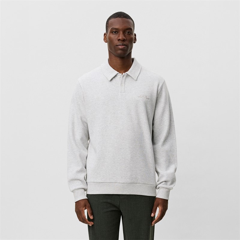 Les Deux Mens Ben Polo Pique Sweatshirt Snow Melange - Image 1