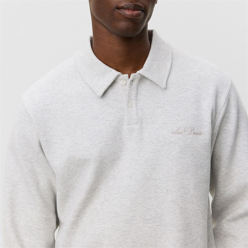 Les Deux Mens Ben Polo Pique Sweatshirt Snow Melange - Image 3
