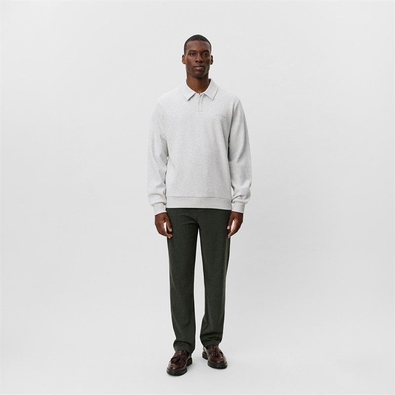 Les Deux Mens Ben Polo Pique Sweatshirt Snow Melange - Image 4