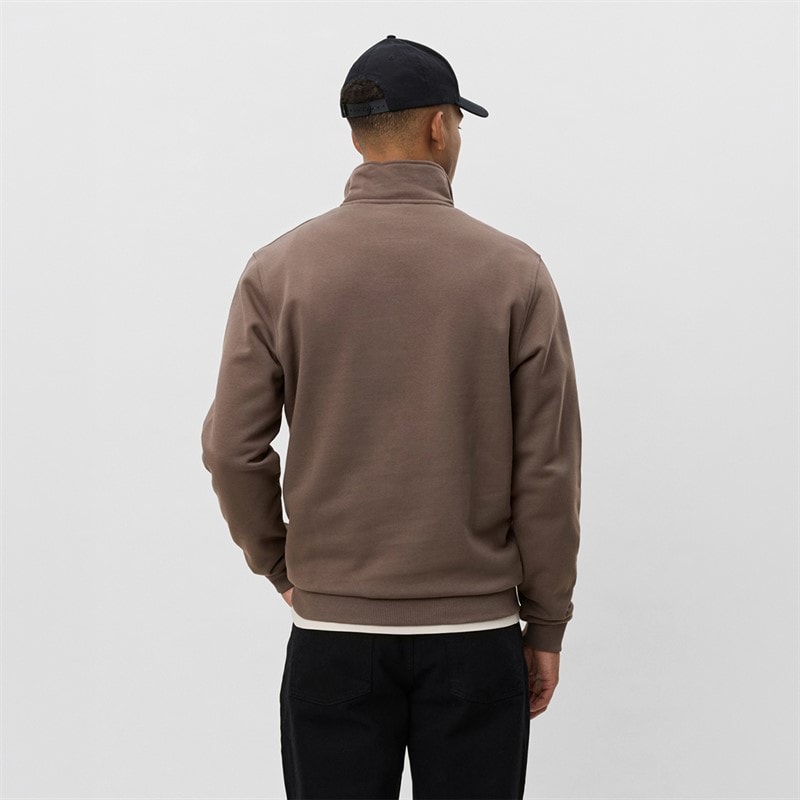 Les Deux Mens Core Contrast Quarter Zip Sweatshirt Mountain Grey Brown - Image 2
