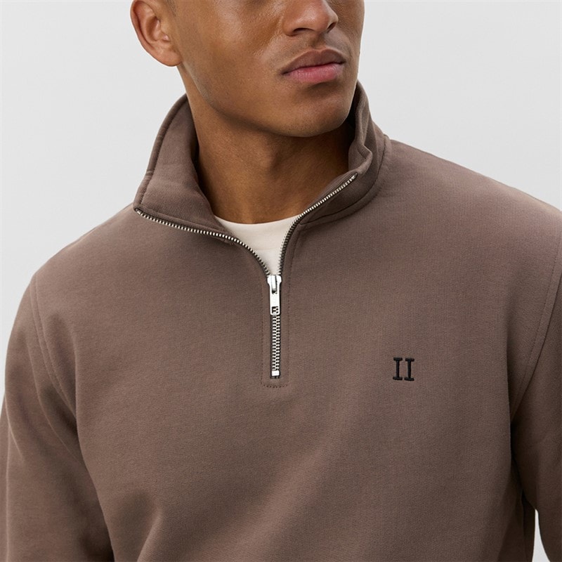 Les Deux Mens Core Contrast Quarter Zip Sweatshirt Mountain Grey Brown - Image 3