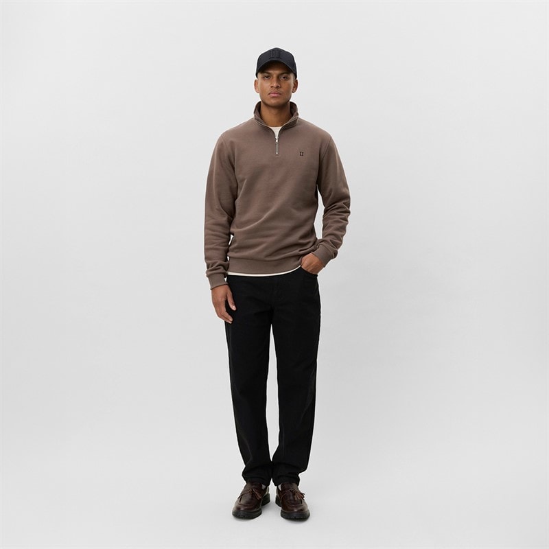 Les Deux Mens Core Contrast Quarter Zip Sweatshirt Mountain Grey Brown - Image 4