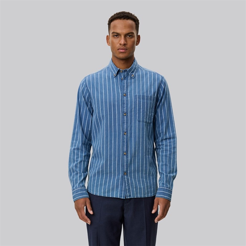 Les Deux Mens Kash Indigo Stripe Shirt Denim Blue - Image 1