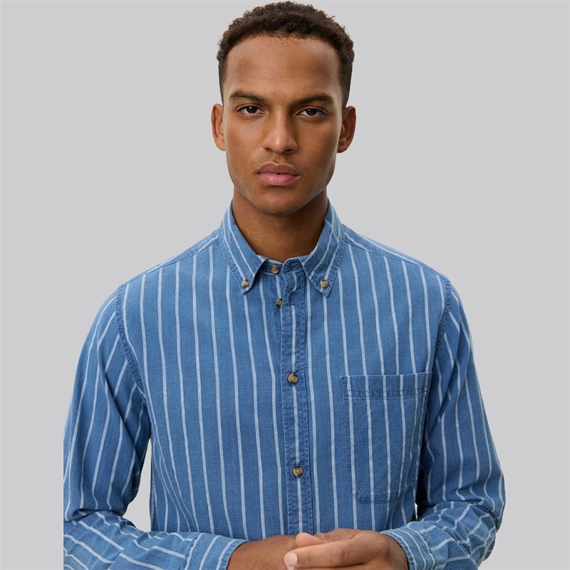 Les Deux Mens Kash Indigo Stripe Shirt Denim Blue - Image 3