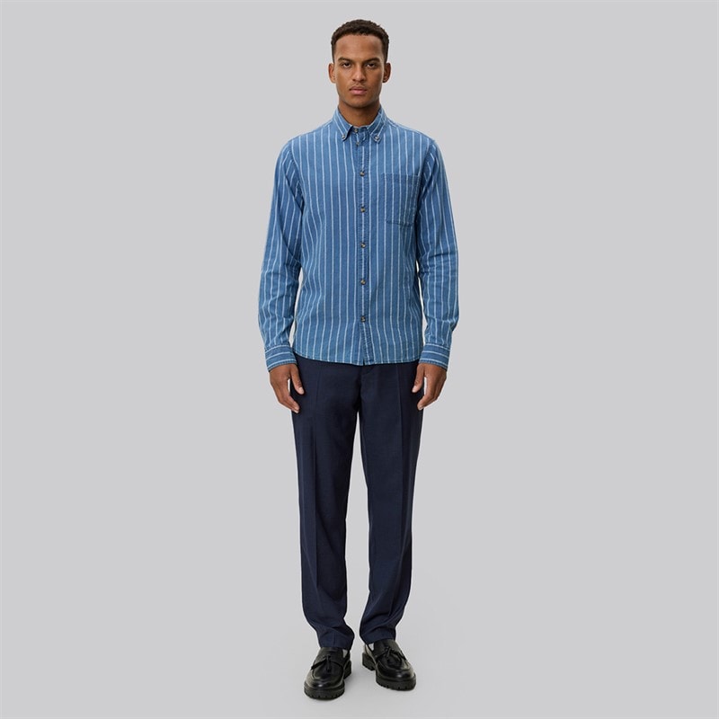 Les Deux Mens Kash Indigo Stripe Shirt Denim Blue - Image 4