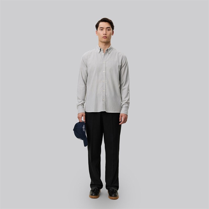 Les Deux Mens Desert Stripe Shirt Grey Melange - Image 3