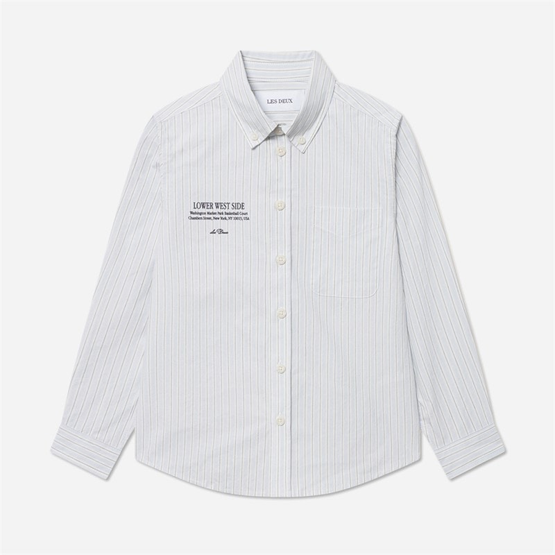 Les Deux Boys Kent Print Stripe Poplin Shirt Xenon Blue - Image 1