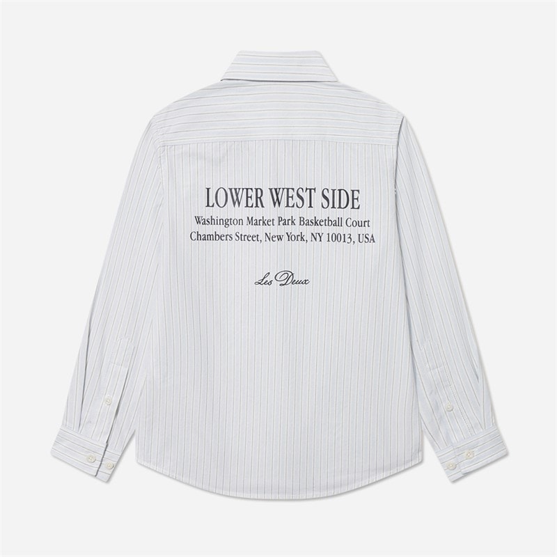 Les Deux Boys Kent Print Stripe Poplin Shirt Xenon Blue - Image 2