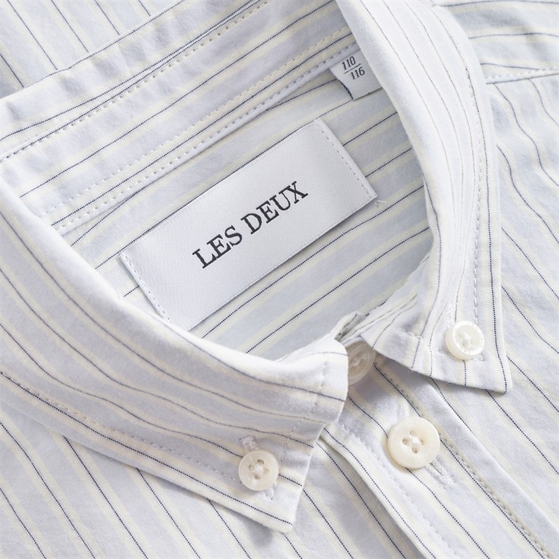 Les Deux Boys Kent Print Stripe Poplin Shirt Xenon Blue - Image 4