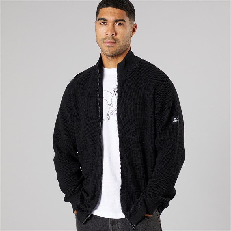 Solid Mens Knit Cardigan True Black - Image 1
