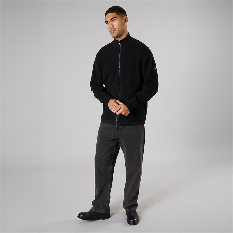 Solid Mens Knit Cardigan True Black - Image 4