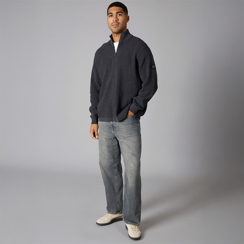 Solid Mens Knit Cardigan Dark Grey Marl Dar Grey M - Image 4