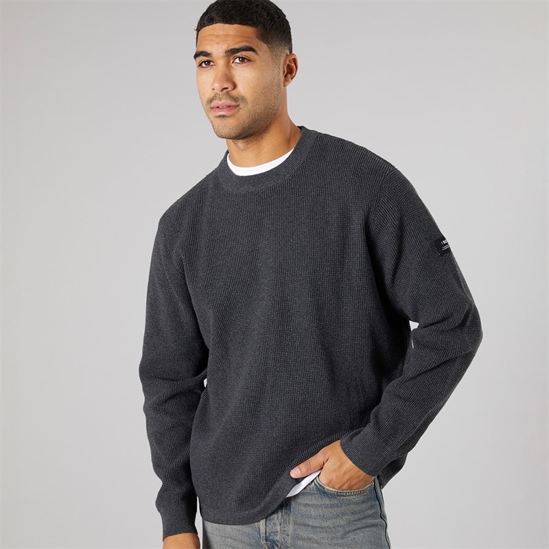 Solid Mens Knit Pullover Jumper Dark Grey Marl Dar Grey M