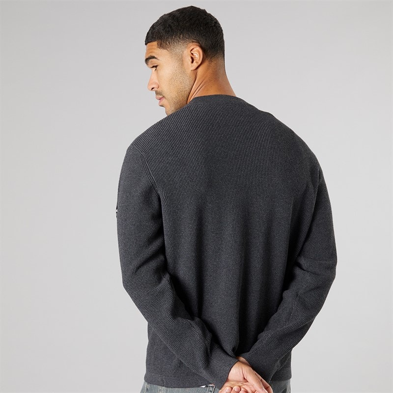 Solid Mens Knit Pullover Jumper Dark Grey Marl Dar Grey M - Image 2