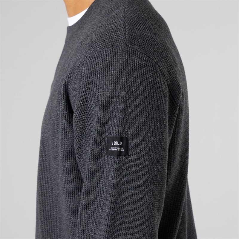 Solid Mens Knit Pullover Jumper Dark Grey Marl Dar Grey M - Image 3
