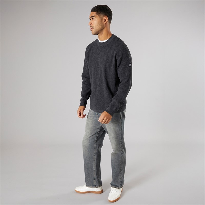 Solid Mens Knit Pullover Jumper Dark Grey Marl Dar Grey M - Image 4