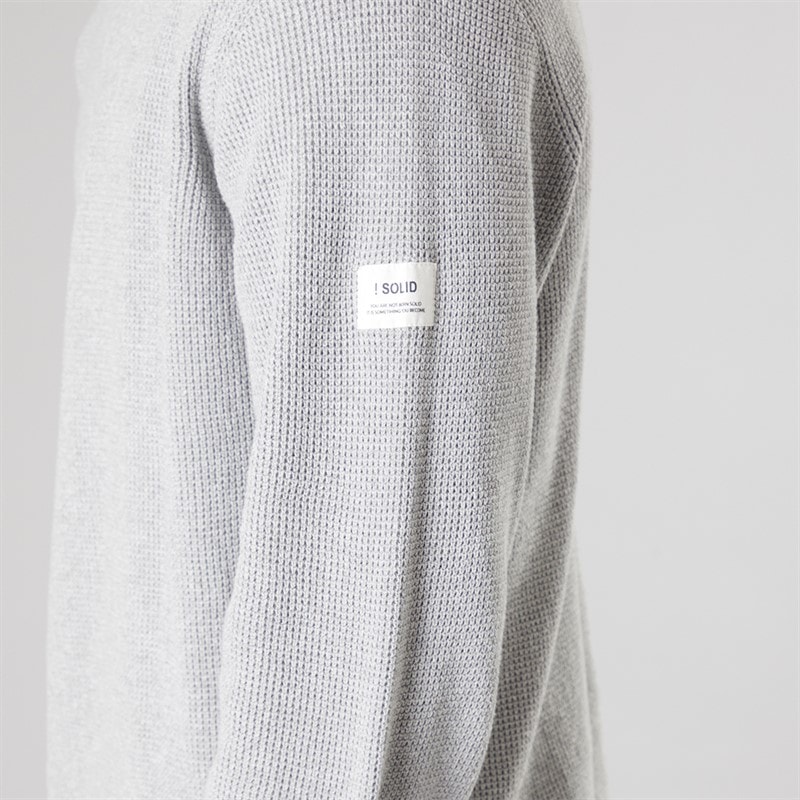 Solid Mens Knit Pullover Jumper Light Grey Melange - Image 3