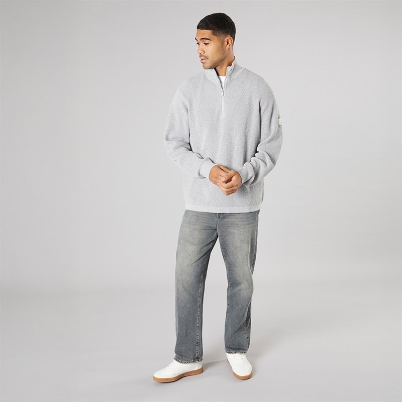 Solid Mens Knit Pullover Jumper Light Grey Melange - Image 4