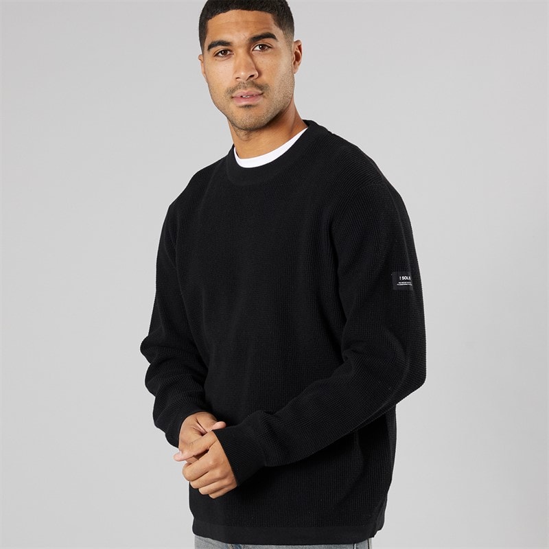 Solid Mens Knit Pullover Jumper True Black - Image 1