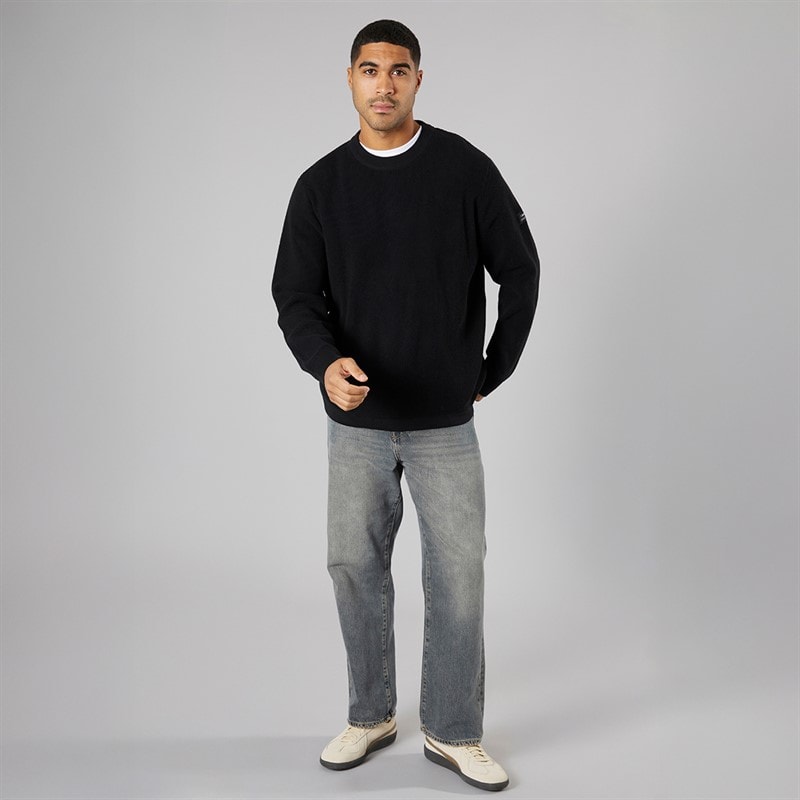 Solid Mens Knit Pullover Jumper True Black - Image 4